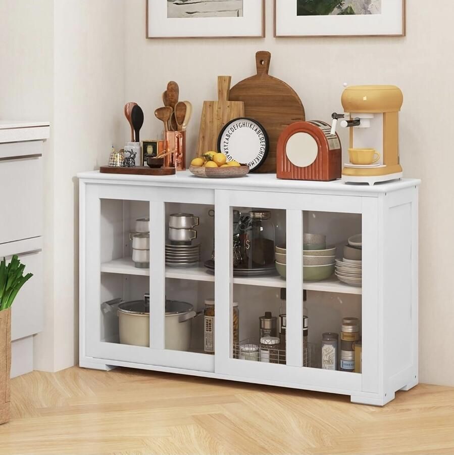 Keuken Dressoir met Schuifdeuren Dressoir met Verstelbare Plank Opbergkast Dressoir Zijkast voor Eetkamer Woonkamer 107 x 33 x 64 cm