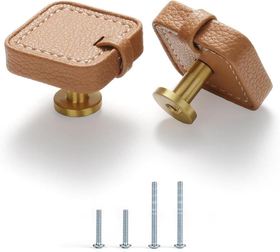 Keuken leren kast lade dressoir handgreep 2-pack kaki messing vierkante kastdeur badkamer handgreep meubels garderobe hardware enkel gat modern