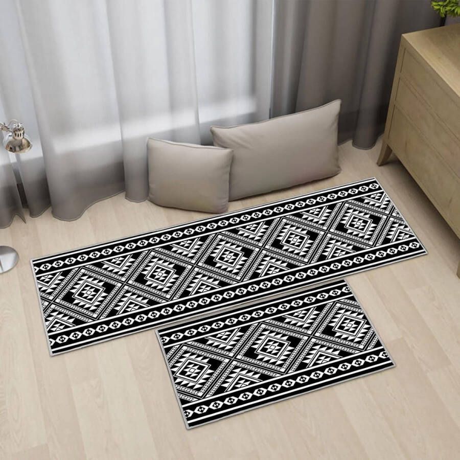 Keuken Mat Sets Antislip Wasbaar Keuken Tapijten Runner Set van 2 Anti Vermoeidheid Keuken Vloermat voor Woondecoratie Kantoor Staand Bureau (A 40x60+40x120cm)