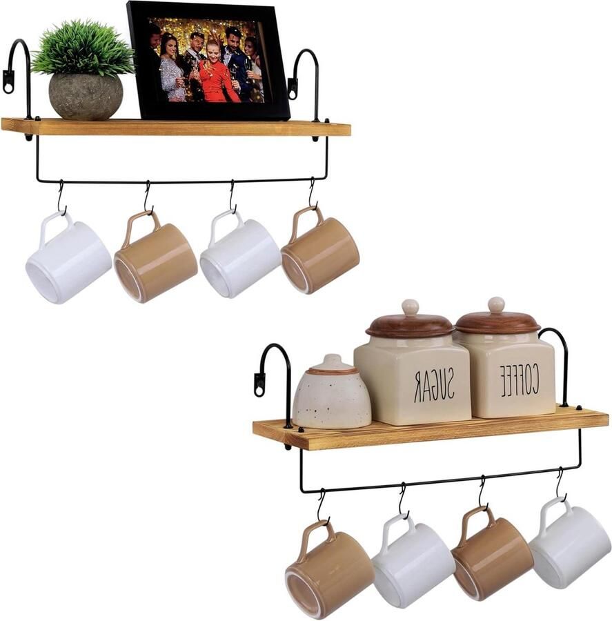 Keuken wandplank set van 2 Wandrek met handdoekenrek Decoratief keukenrek