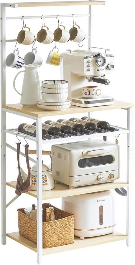 Keukenbakkersrek met Opbergplanken en Wijnhouders Multifunctioneel Magnetronstandaard