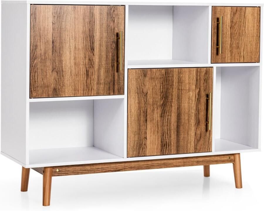Keukenbuffet 95x31x76 cm – Opbergmeubel met 3 Kasten 3 Open Planken en Verhoogde Poten
