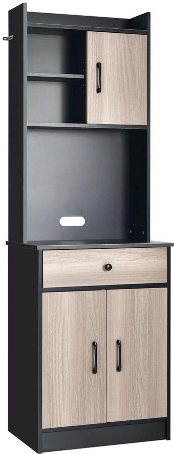 Keukenbuffet Keukenopbergmeubel – 3 Deuren & 1 Kabelopbergnis – 60 x 40 x 180 cm – Zwart– Multifunctionele Kast