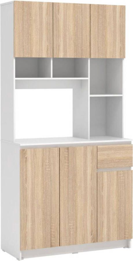 Keukenbuffet met 6 deuren 1 lade en 5 nissen Licht naturel en wit NIZALI L 89.6 cm x H 181.4 cm x D 39.9 cm - Foto 1