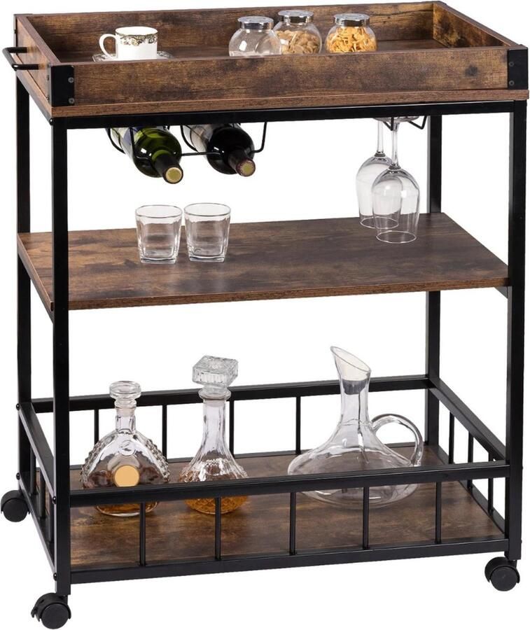 Keukeneiland Keukenblok Met Werkblad Keuken Eiland Kookeiland Verplaatsbaar Keukeneiland bartafel Magnetronkast Keukenkast Keukentrolley Op Wieltjes Tafel 85x70x40 Cm Bruin