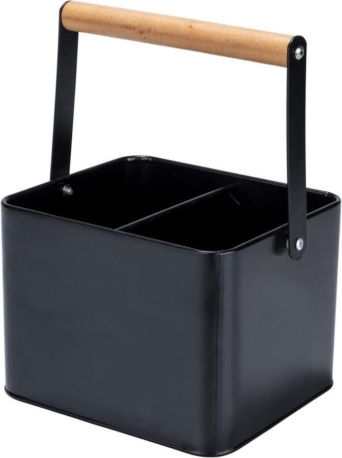 Keukengereimand Baco Black Robuuste draagmand van gepoedercoat zwart metaal met houten handgreep Ideaal voor het vervoeren van sauzen 18 × 255 × 15 cm