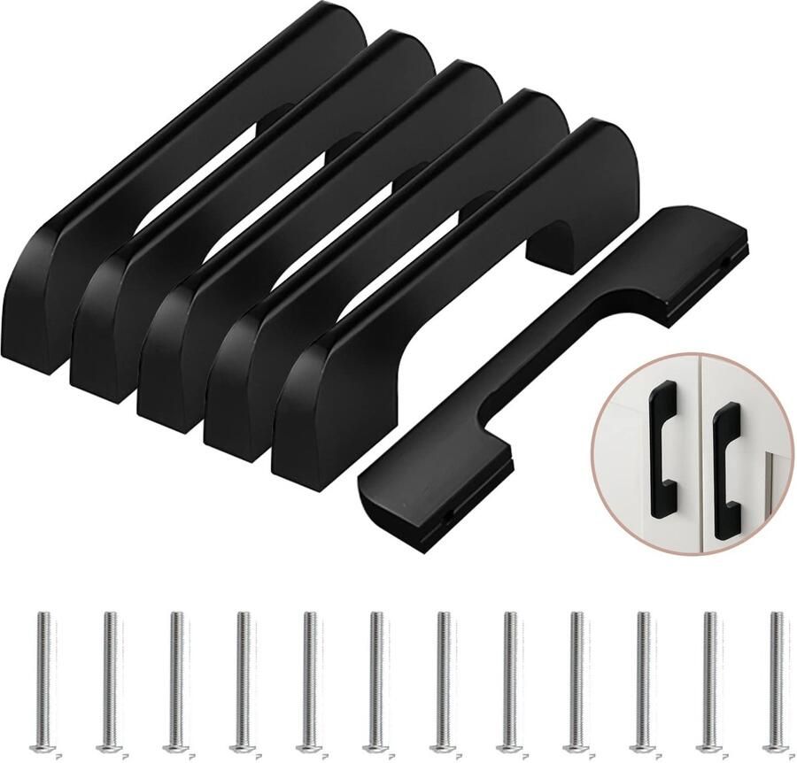 Keukengrepen 6 stuks zwart aluminiumlegering 96 mm gatafstand