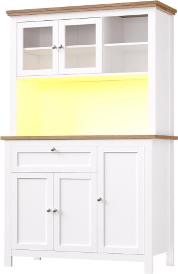 Keukenkast (104×40×180cm) hoog keukenbuffet vitrinekast buffetkast met verstelbare planken dressoir met ledverlichting variabele lichtkleuren wit
