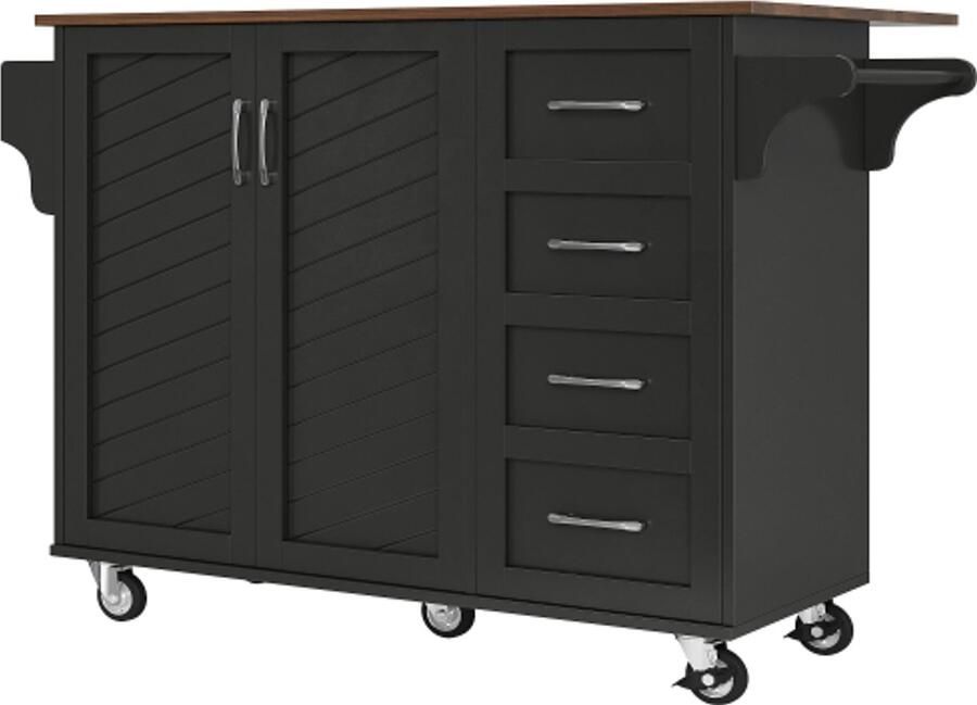 Keukenkast 107x40x93cm Keukenbuffet Zwart Houtnerf Met Handdoekhouder Kruidenrek Verstelbare Planken Eetwagen Op Wieltjes Geschikt Voor Keuken Eetkamer Woonkamer