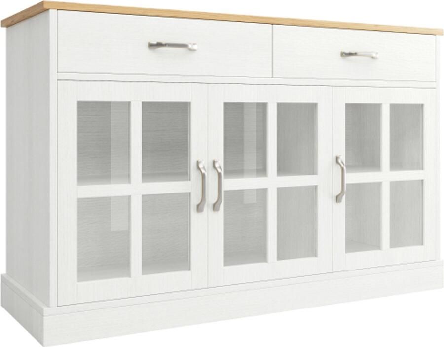 GOTAGEE Keukenkast (120×40×84cm) voorraadkast eetkamerkast voor keuken eetkamer en woonkamer modern dressoir zijkast met opbergruimte vintage glazen kastontwerp anti-kantelvoorziening wit