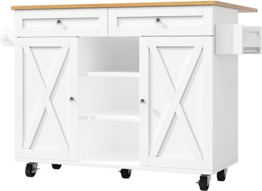 Keukenkast 134x45.2x89cm Wit Houtnerf Keukeneiland Buffetkast Met Opslagruimte Met Deuren En Planken Met Snackplanken Geschikt Voor Keuken Eetkamer Ruimtebesparend Multifunctioneel Ontwerp