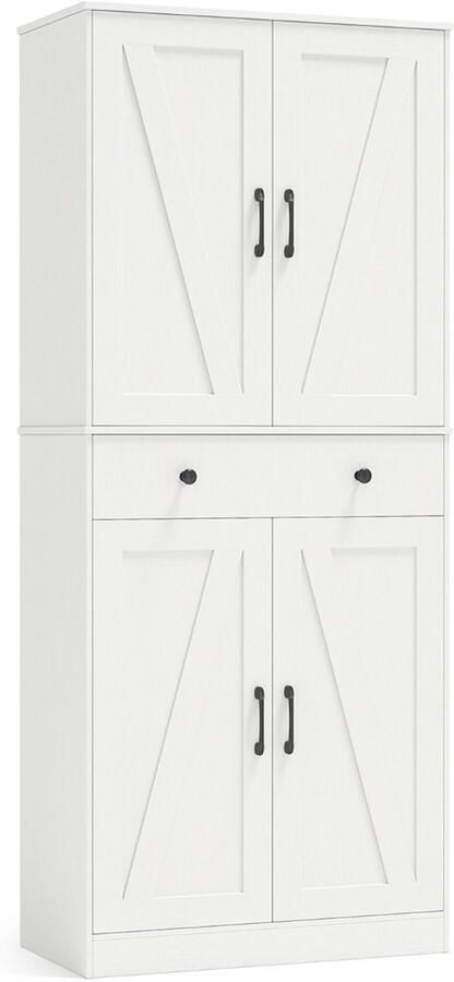 Keukenkast 183 cm Hoog – Moderne Kast met 4 Schuifdeuren Lades en Verstelbare Planken Wit