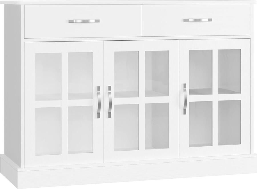 Keukenkast Buffetkast 120 cm – Met 3 Glazen Deuren & 2 Lades – Houten Opbergkast voor Woonkamer Eetkamer of Hal – 120 x 84 x 40 cm