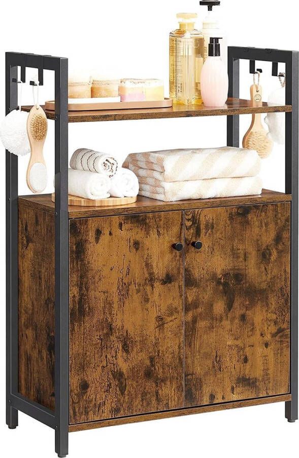 keukenkast buffetkast met legplank badkamermeubel stalen frame voor eetkamer keuken woonkamer hal en slaapkamer vintage bruin-zwart LSC602B01