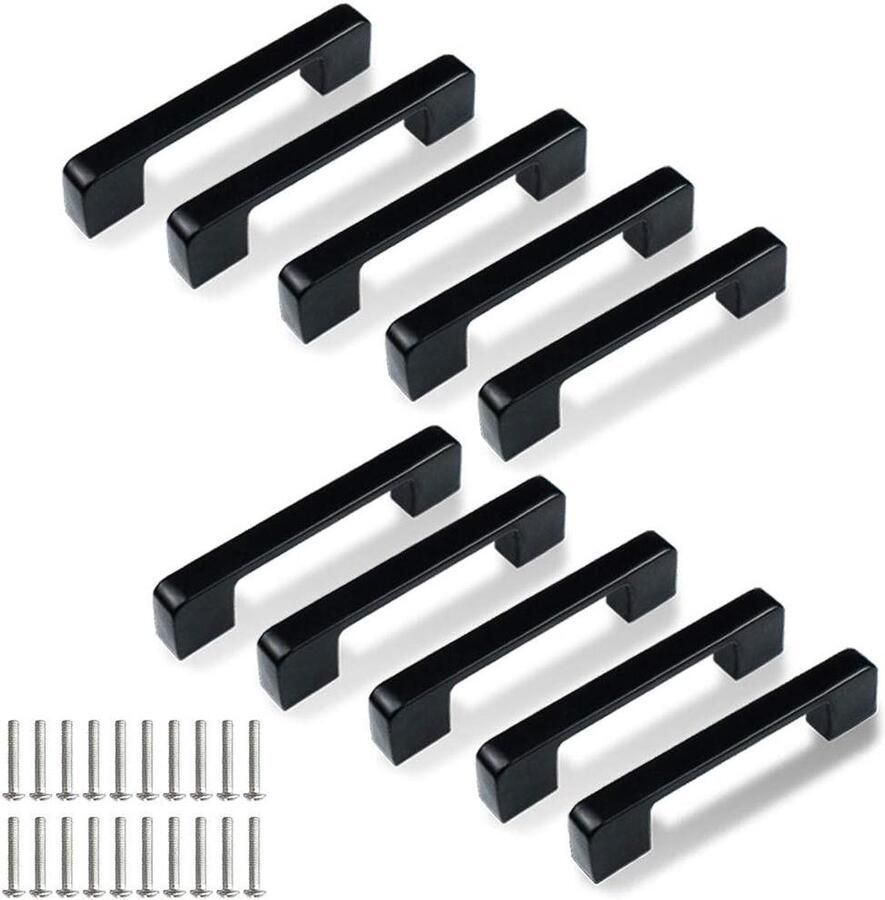 Keukenkast Handgrepen 96mm Zwart Set van 10 Vierkante Ladehandgrepen voor Badkamer en Keukenkasten (Inclusief 20 Schroeven)