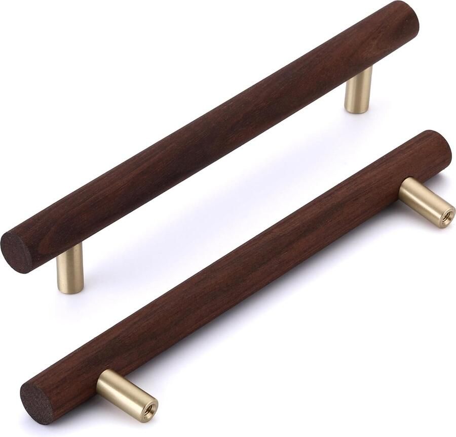 Keukenkast Handgrepen Houten Meubelgrepen 6 Stuks Goud Messing Walnoothout 128mm