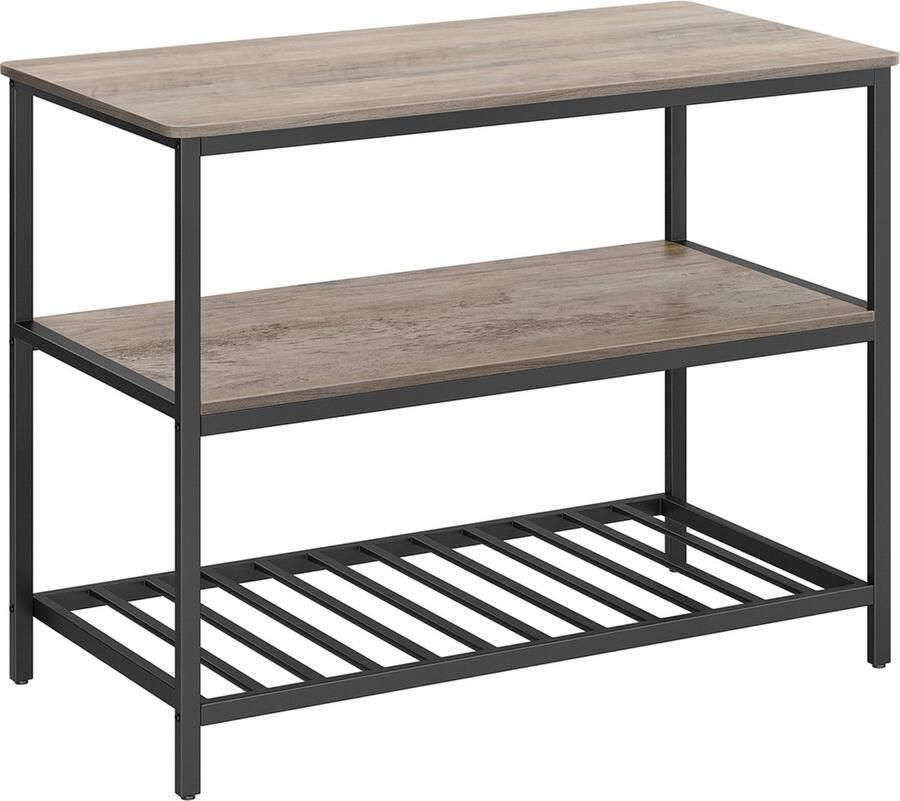 KeukenKAST Keukeneiland met groot werkblad keukenrek 3 niveaus 60 x 120 x 90 cm industrieel greige en zwart