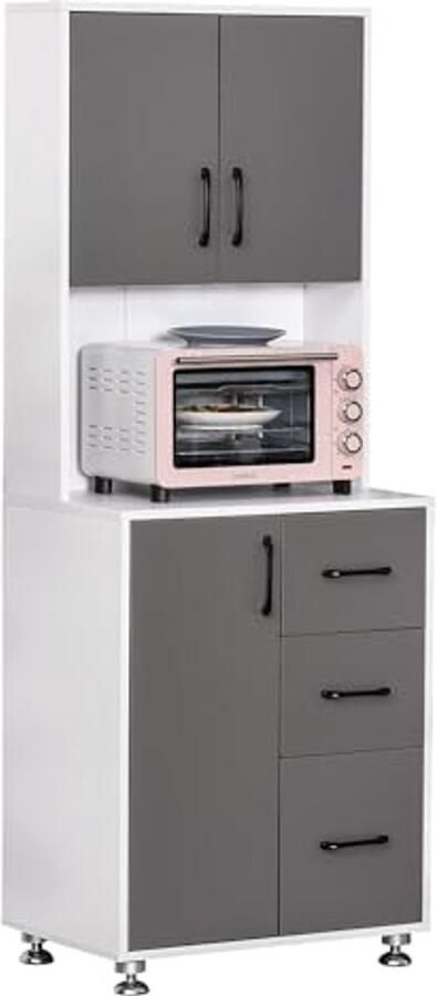 Keukenkast met 2 Deuren en 3 Lades Ruimtebesparende Opbergoplossing voor de Keuken of Eetkamer