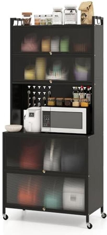 Keukenkast met 5 6 Niveaus en Wielen Multifunctioneel Buffetrek voor Woonkamer en Eetkamer