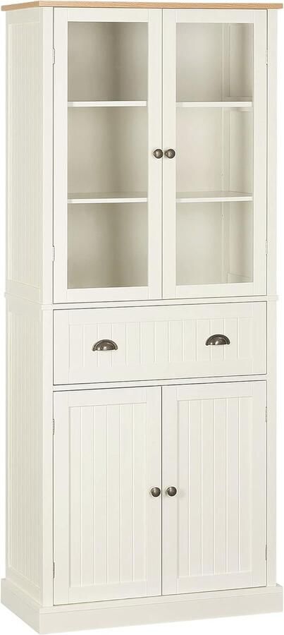 Keukenkast met Dreigingsbeveiliging Multifunctionele Eetkamerkast met Laden en Deuren Ruim en Stijlvol voor Woonkamer of Keuken Roomwit 76 x 40 x 182 5 cm - Foto 2