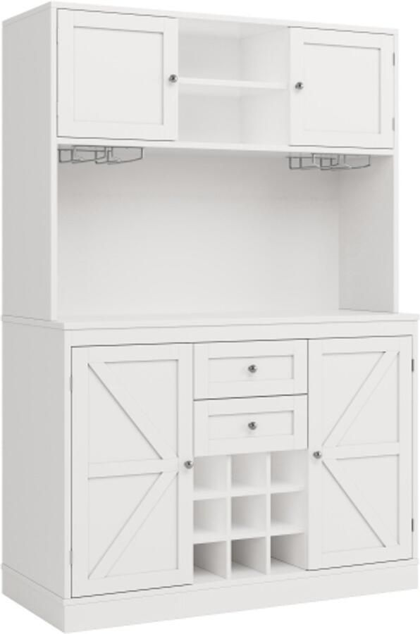 Keukenkast met verstelbare planken en wijnrek hoog keukenbuffet met 4 deuren en 2 lades dressoir voor keuken en woonkamer buffetkast wit