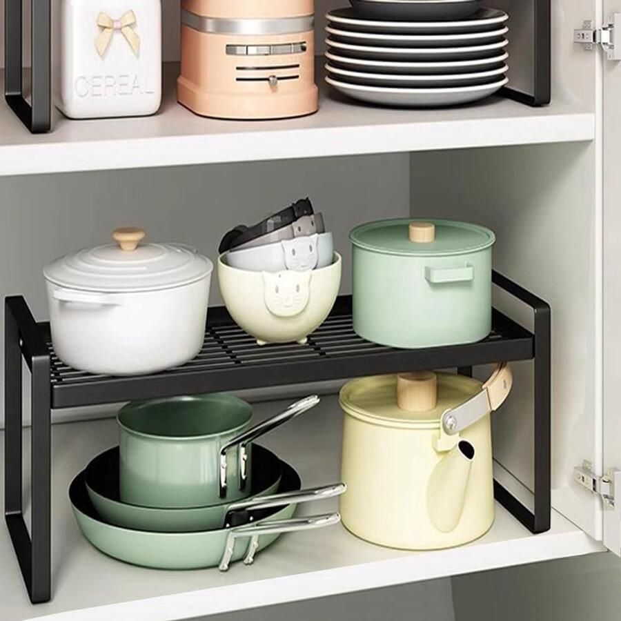 Keukenkast Organizer met Antislipmat Multifunctioneel 1 Stuk Zwart