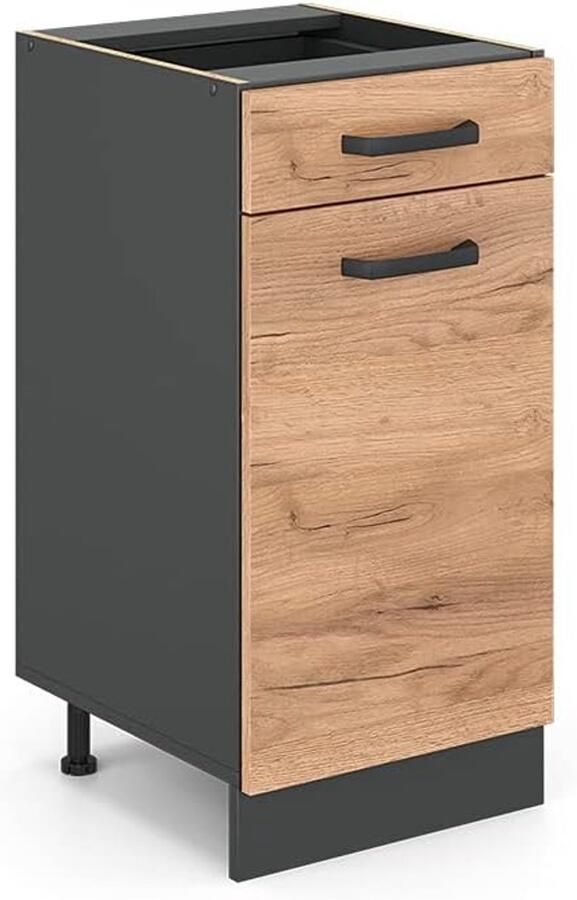 Keukenkast R-Line hangkast en onderkast antraciet eiken 40 cm