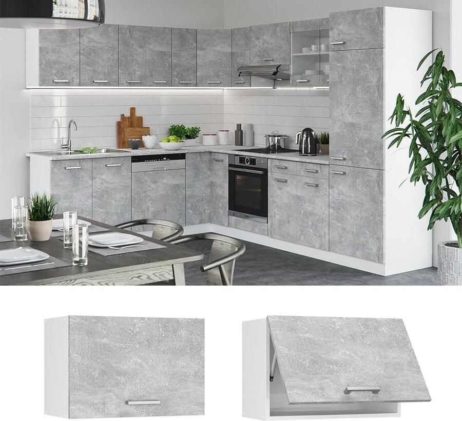 Keukenkast R-Line Hangkast en Onderkast in Antraciet en Wit Multifunctioneel Keukenblok