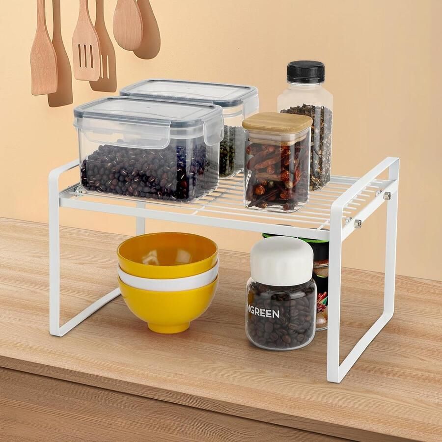 Keukenkast rek keukenkast organizer met verhoogd ladingsplank organizer voor keuken badkamer tafelblad (wit)