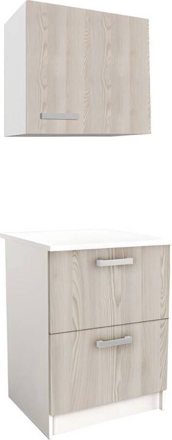 Vente-unique Keukenkast TRATTORIA 1 laag meubel en 1 hoog meubel Eiken en wit L 60 cm x H 84.8 cm x D 60 cm - Foto 2