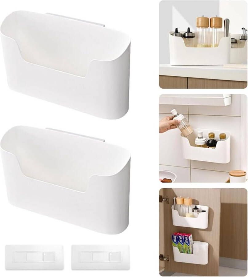 Keukenkastdeur opbergdoos 2 stuks zelfklevende opbergdoos voor wandmontage opbergdoos zonder boren zelfklevende wandmontage voor keuken kast badkamer wit