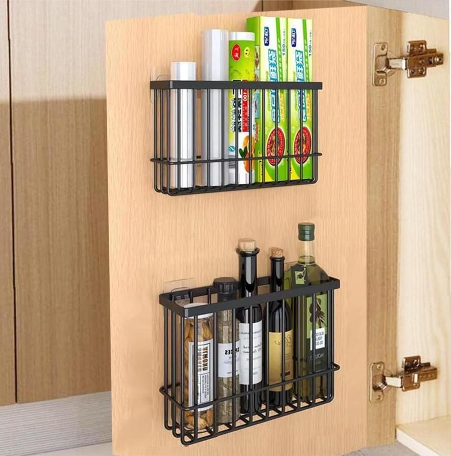 Keukenkastdeur-opbergdoos 2 stuks zelfklevende wandgemonteerde opbergdoos voor kleine voorwerpen (zwart)