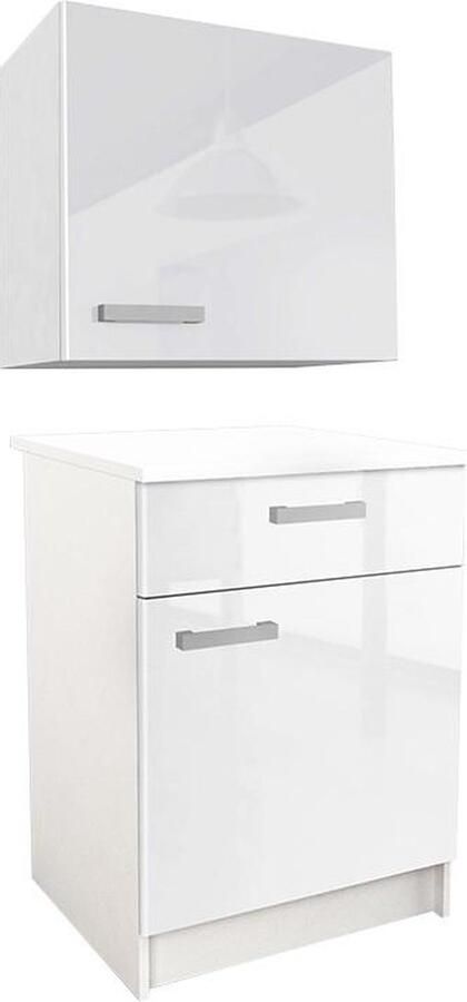 Vente-unique Keukenkasten 1 laag meubel & 1 hoog meubel 2 deurtjes & 1 lade Wit TRATTORIA L 60 cm x H 85 cm x D 60 cm - Foto 2