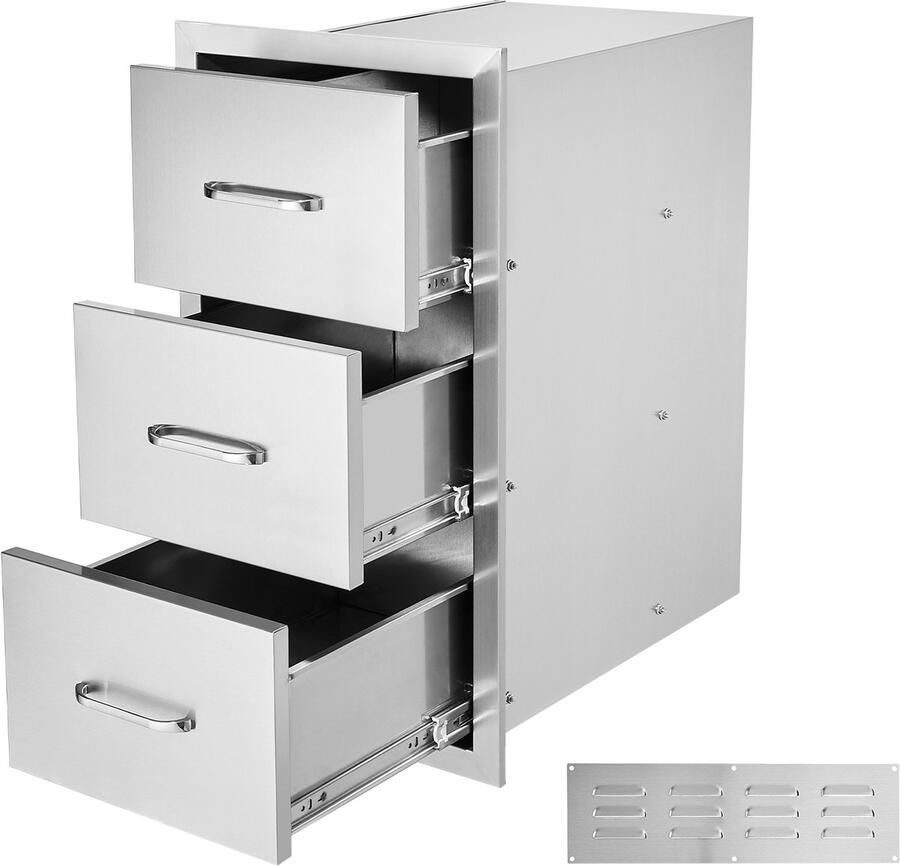 Keukenkasten voor Buitengebruik 42 Cm Breed X 74 Cm Hoog X 52 Cm Diep Opbergruimte met Drie Toegangen Vlak Roestvrijstalen Ontwerp Laden voor Barbecue-Eilanden met Papieren Handdoekhouder En Handgreep