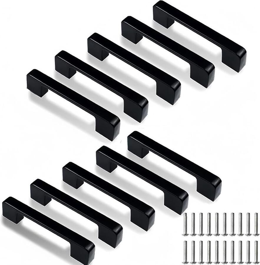 Keukenkastgrepen 10 stuks zwarte keukengrepen Meubelgrepen Keukengreep Keukenkastgrepen Handgrepen Kast Ladegrepen Kastgrepen Handgrepen Keukenkastjes Met schroeven Keukenkastdeurgrepen Meubilair (96 mm hart-op-hart afstand)