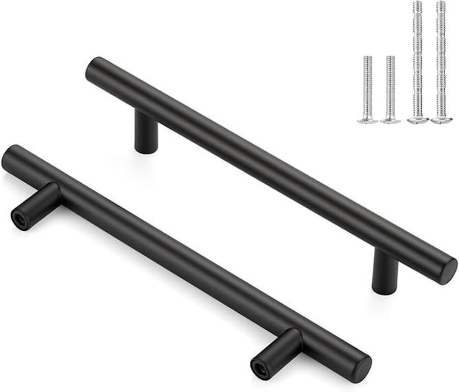 Keukenkastgrepen in RVS Look Set van 2 128mm Gatafstand Moderne T-meubelgrepen Geschikt voor Lades Kasten en Deuren