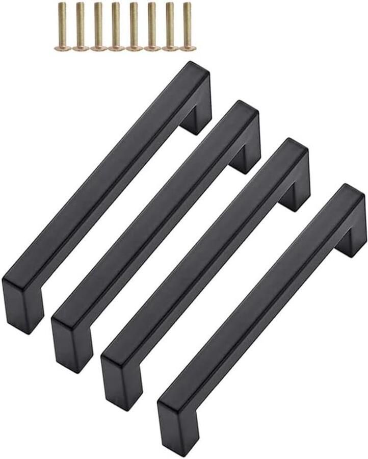 Keukenkasthandgrepen set zwart roestvrijstaal 4 stuks