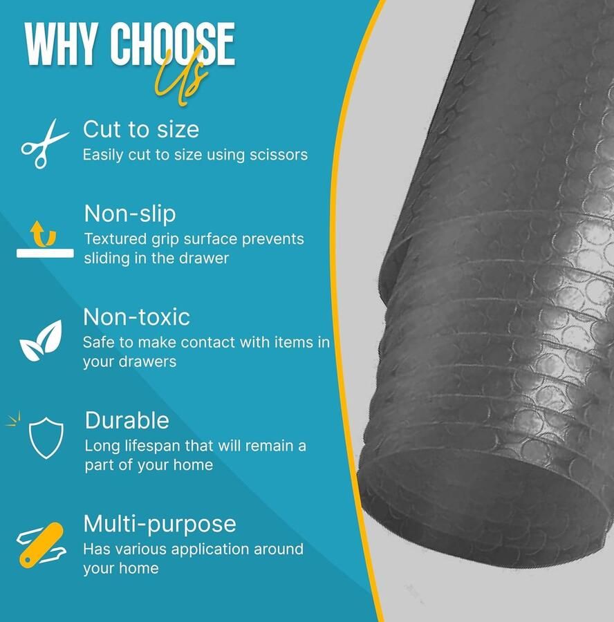 Keukenladevoeringen van Linda's Essentials (44 5 x 500 cm) Kastvoeringen Keuken Antislip Plankmat Koelkastvoeringen die beschermen tegen morsen Multifunctionele plankvoeringen voor keukenkasten