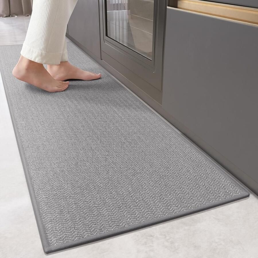 Keukenloper 43 5 x 200 cm geweven keukentapijt wasbaar antislip huidvriendelijk voor keuken eetkamer woonkamer ingang gang lichtgrijs