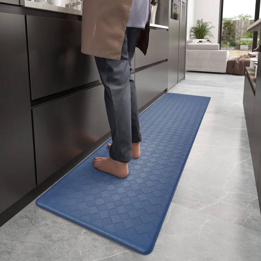 Keukenloper 44 x 120 cm antivermoeidheidskeukentapijt wasbaar antislip lederen vloerkleed keuken oliebestendig waterdicht voor keuken eetkamer kantoor (blauw)