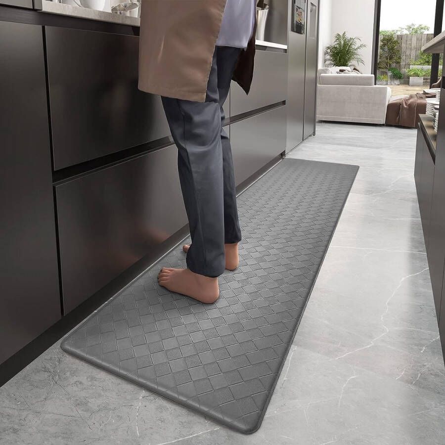 Keukenloper 44 x 120 cm antivermoeidheidskeukentapijt wasbaar antislip lederen vloerkleed keukenoliebestendig waterdicht voor keuken eetkamer woonkamer kantoor (grijs)