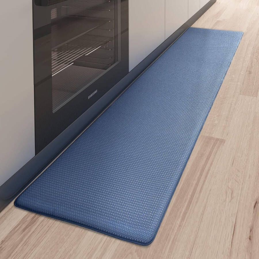 Keukenloper 44 x 150 cm Keukentapijt Wasbaar Antislip Oliebestendig en waterdicht pvc Rubberen achterkant Keukenmat voor eetkamer Keuken Loper voor hal (blauw)