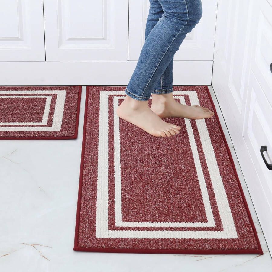 Keukenloper antislip 2 stuks 51 x 76 cm + 51 x 122 cm keukentapijt wasbaar antislip vuilafstotend machinewasbaar voor keuken wasruimte entree hal rood
