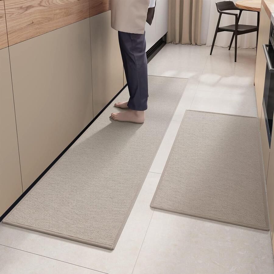Keukenloper antislip 2 stuks keukentapijt wasbaar hoogwaardige keukenmatten voor keuken terras en woonkamer 43 5 x 75 cm + 43 5 x 150 cm beige