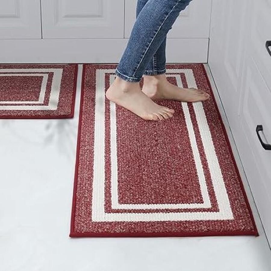 YOLO SHOP -Keukenloper-antislip-2 stuks-wasbaar-keukenmatten-keukenmat51 x 76 cm + 51 x 122 cm-rood