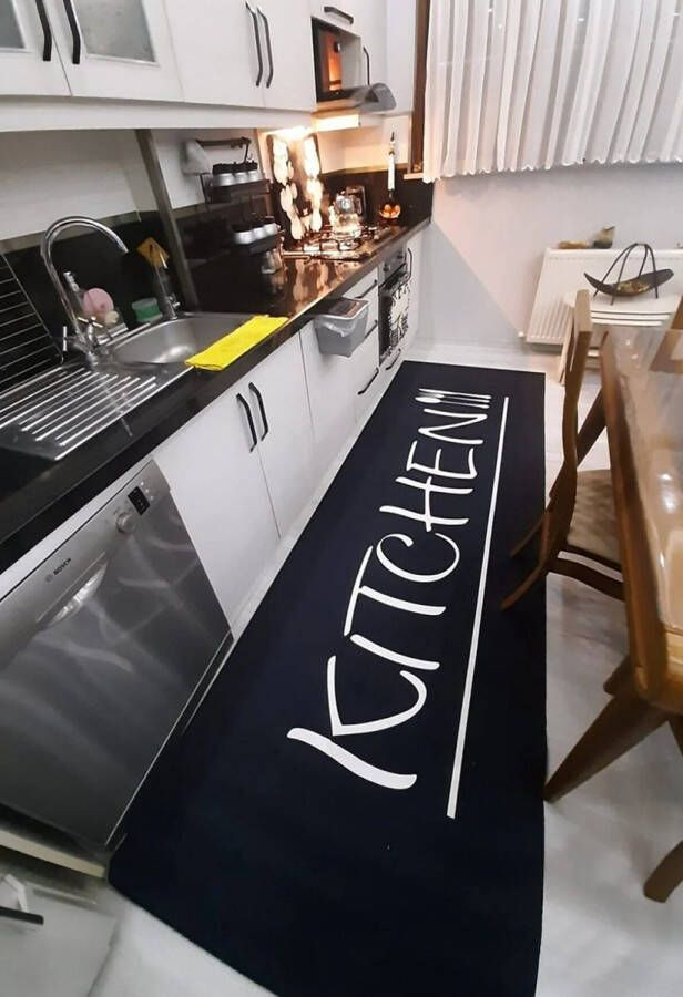 Keukenloper Kitchen keukentapijt 80x200 cm wasbaar -Vloerkleden Keuken Tapijt Keukenmat Loper Tapijt Loper Vloerkleed zwart