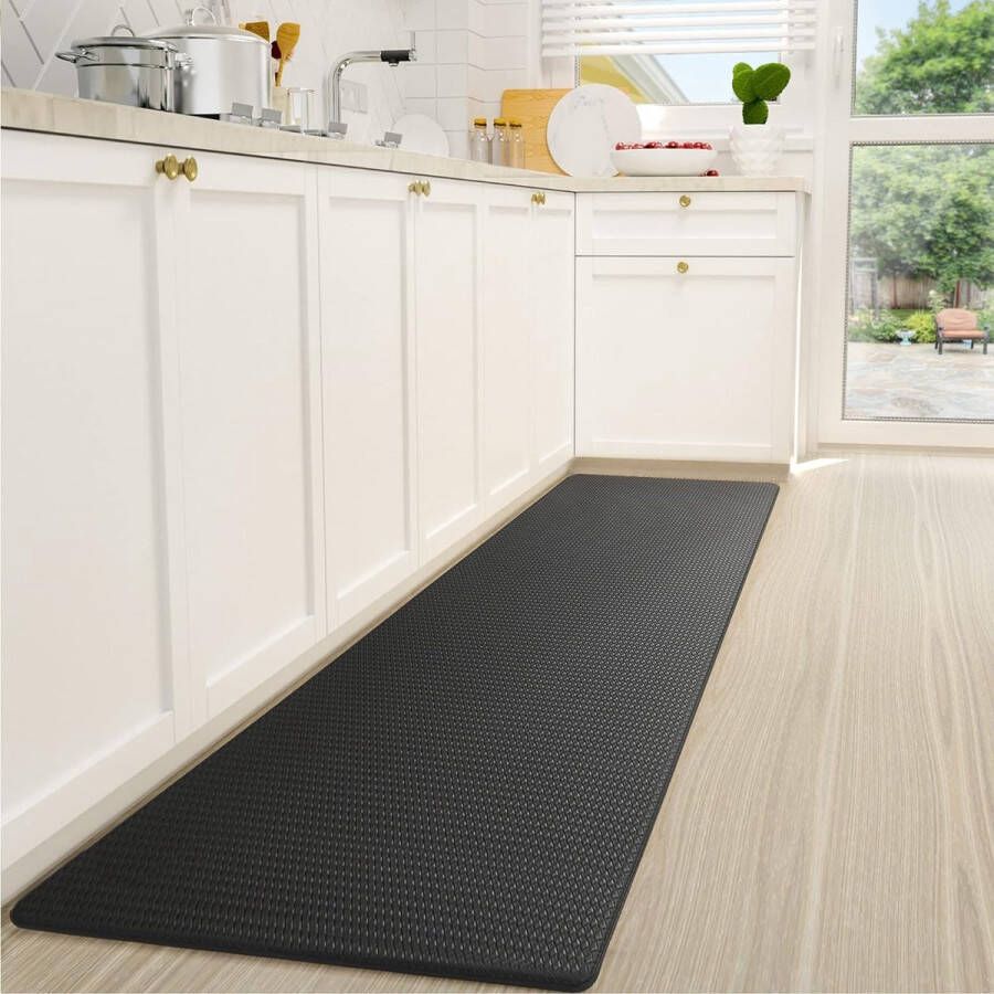 Keukenloper pvc wasbaar antislip tapijt keuken waterdicht en oliebestendig zware loper keuken keukenmat voor keuken hal waterbar (zwart 44 x 180 cm)