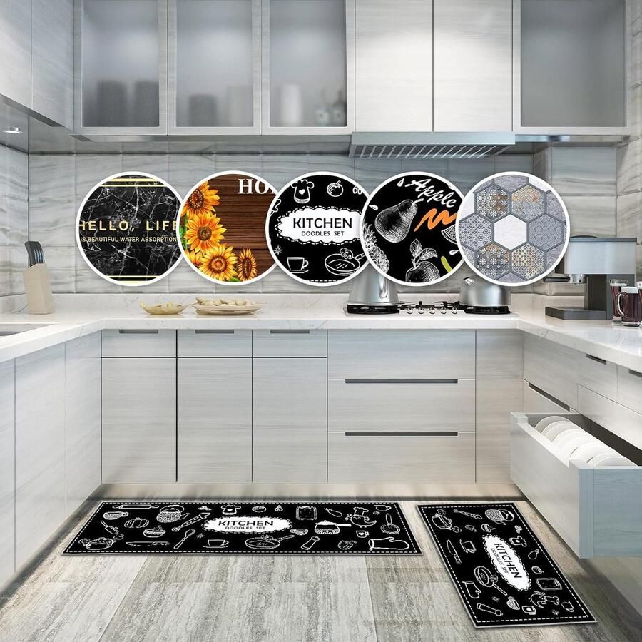 Keukenmat keukentapijtenset antislip wasbaar 2-delige (keukengerei C 43 x 75 + 43 x 150 cm)