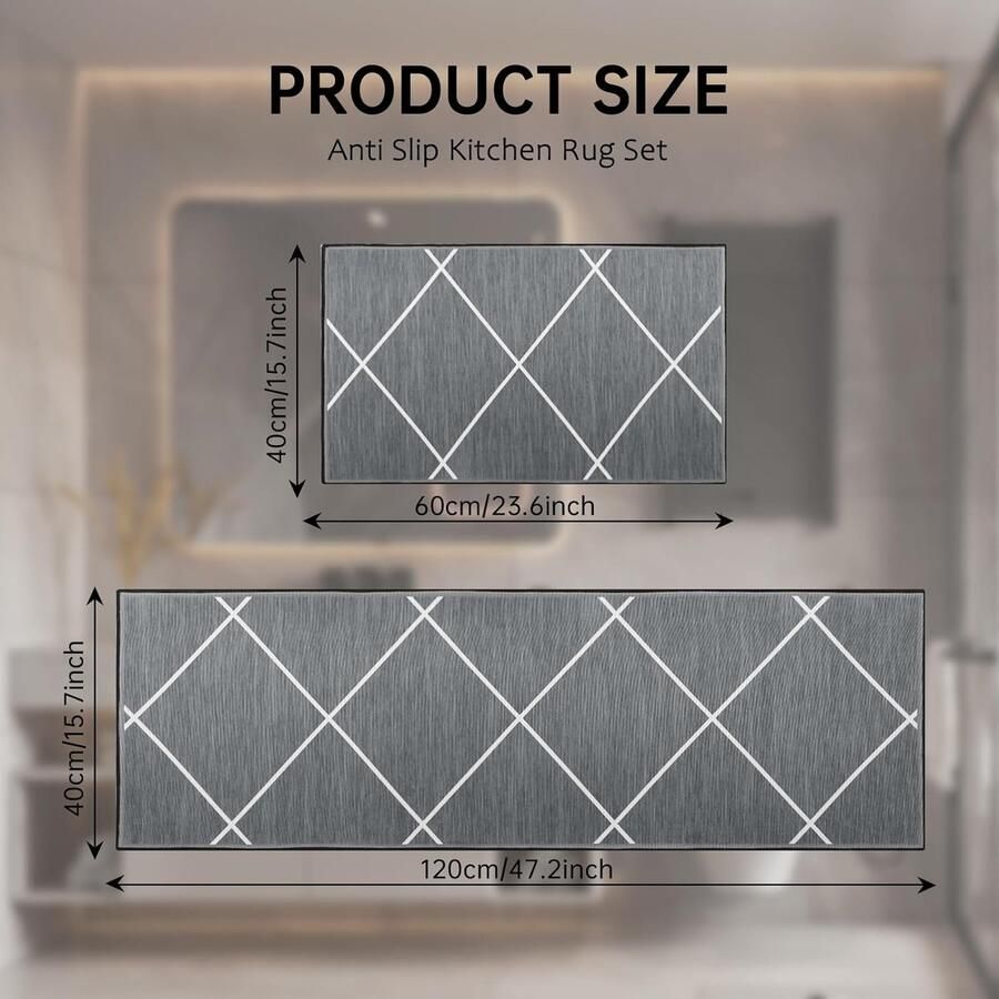 Keukenmat keukentapijtenset antislip wasbaar 2 stuks 40 x 60 cm + 40 x 120 cm