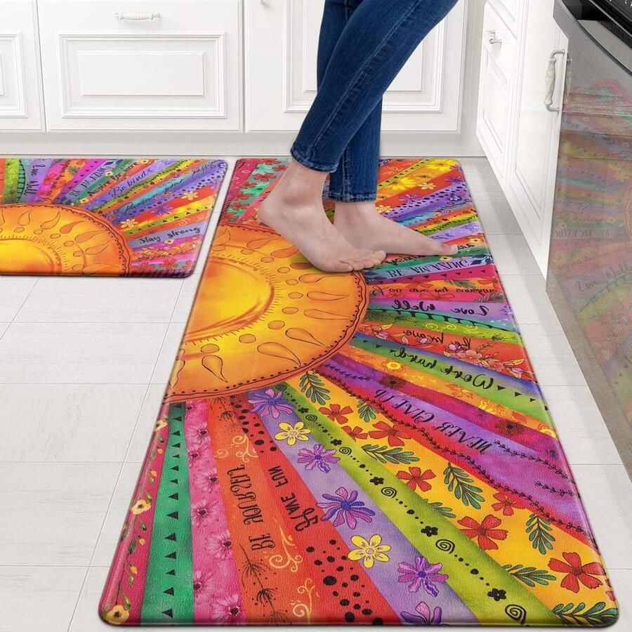 Keukenmat keukentapijtenset antislip wasbaar 2 stuks 44 x 75 + 44 x 120 cm